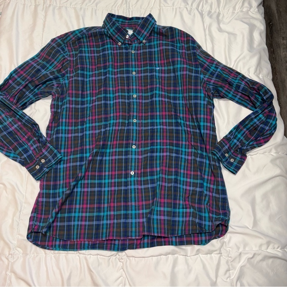 Southern Tide Men’s Long Sleeve Dress Shirt Classic Fit XL Purple Blue Plaid